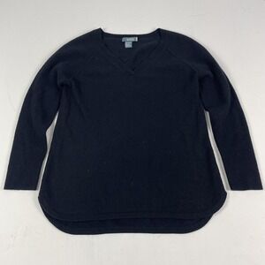 Griffen Cashmere Sweater Womens Medium Black 100% Cashmere V Neck Knit Pullover
